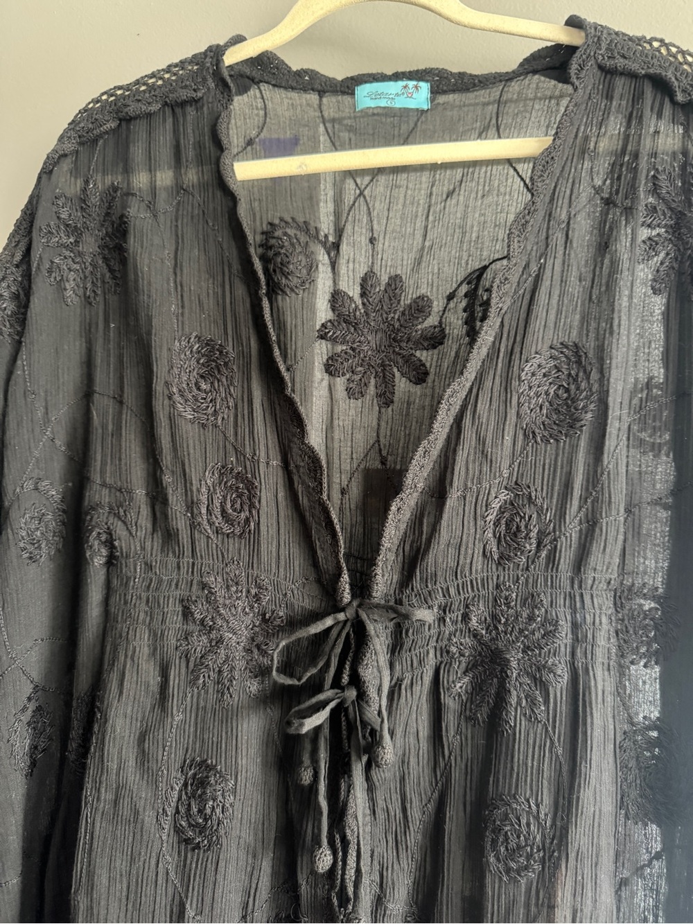 LETARTE Handmade 100% Cotton Embroidered Butterfly Caftan S - Picture 3 of 12